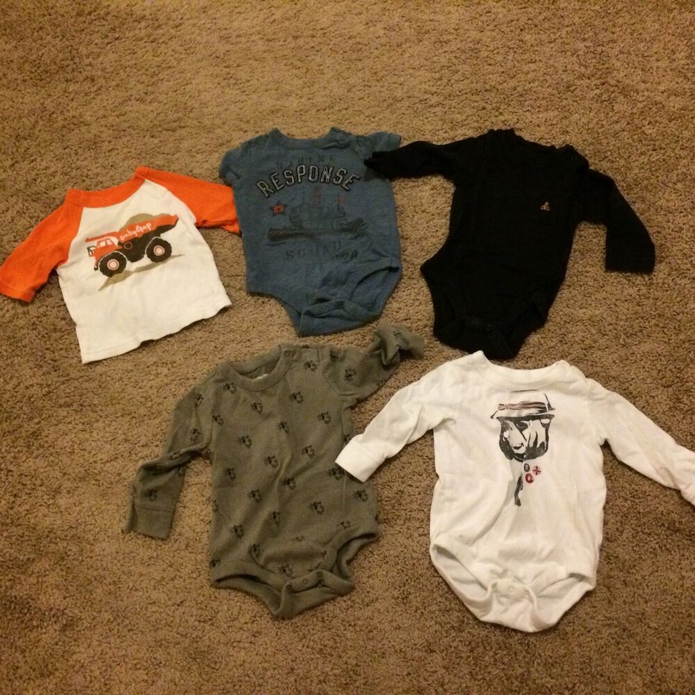 Lot of 5 Baby Gap Knit T-Shirt Tops & Rompers Bodysuits Size 6-12 Months